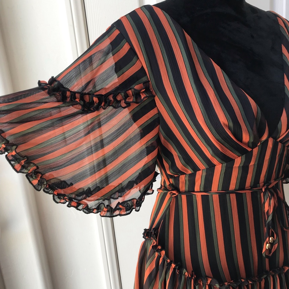 ORANGE STRIPED RUFFLE DRESS,TIED OPEN BACK - Picture 6 of 6